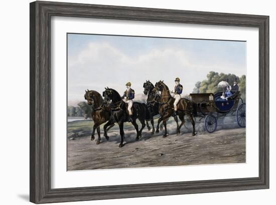 Open Carriage Drawn by Four Horses, 1863, by Guerard, France, 19th Century-null-Framed Giclee Print