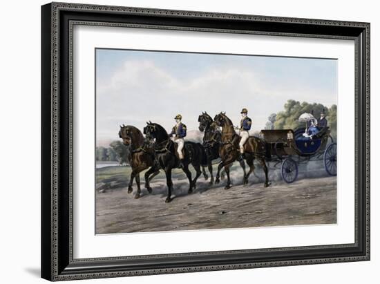 Open Carriage Drawn by Four Horses, 1863, by Guerard, France, 19th Century-null-Framed Giclee Print