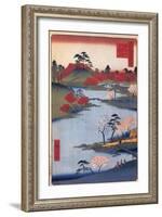 Open Garden at the Hachiman Shrine in Fukagawa. (One Hundred Famous Views of Ed), C. 1858-Utagawa Hiroshige-Framed Giclee Print