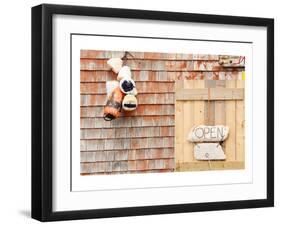 Open Sign in Peggys Cove NS-null-Framed Art Print