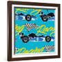 Open Wheel Racing Car Seamless Pattern-Adam Fahey-Framed Art Print