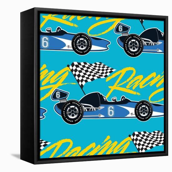 Open Wheel Racing Car Seamless Pattern-Adam Fahey-Framed Stretched Canvas