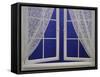 Open Window with Lace Curtains and Simulated Stars Beyond-null-Framed Stretched Canvas