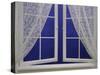 Open Window with Lace Curtains and Simulated Stars Beyond-null-Stretched Canvas