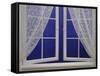 Open Window with Lace Curtains and Simulated Stars Beyond-null-Framed Stretched Canvas