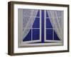 Open Window with Lace Curtains and Simulated Stars Beyond-null-Framed Photographic Print