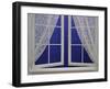 Open Window with Lace Curtains and Simulated Stars Beyond-null-Framed Photographic Print