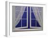 Open Window with Lace Curtains and Simulated Stars Beyond-null-Framed Photographic Print