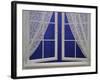 Open Window with Lace Curtains and Simulated Stars Beyond-null-Framed Photographic Print