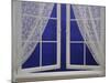 Open Window with Lace Curtains and Simulated Stars Beyond-null-Mounted Photographic Print