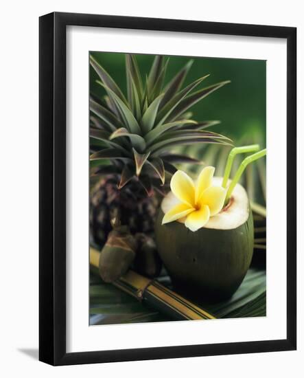 Opened Coconut with Straws and a Pineapple-Vladimir Shulevsky-Framed Photographic Print