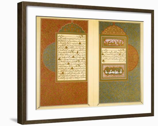 Opening Double Page Spread from an 18th Century Moorish Koran (Colour Litho)-Islamic-Framed Giclee Print