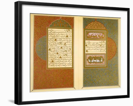 Opening Double Page Spread from an 18th Century Moorish Koran (Colour Litho)-Islamic-Framed Giclee Print