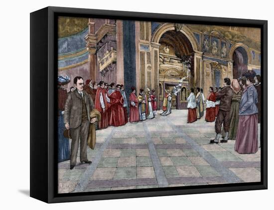 Opening of Sepulchral Monument of Pope Innocent III in the Basilica of St. John Lateran. Italy-null-Framed Stretched Canvas