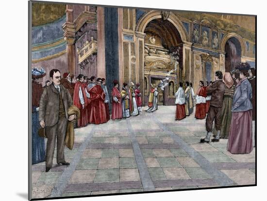 Opening of Sepulchral Monument of Pope Innocent III in the Basilica of St. John Lateran. Italy-null-Mounted Giclee Print