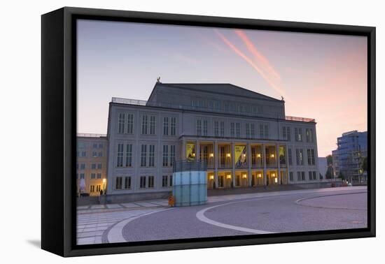 Opera House in Augustusplatz at dawn, Leipzig, Saxony, Germany, Europe-Ian Trower-Framed Stretched Canvas