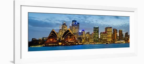 Opera House Lit Up at Dusk, Sydney Opera House, Sydney Harbor, New South Wales, Australia-null-Framed Photographic Print