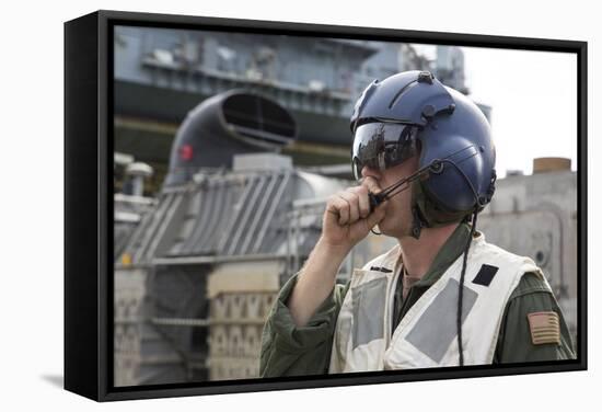 Operations Specialist Radios Instructions from a Landing Craft Air Cushion-null-Framed Stretched Canvas