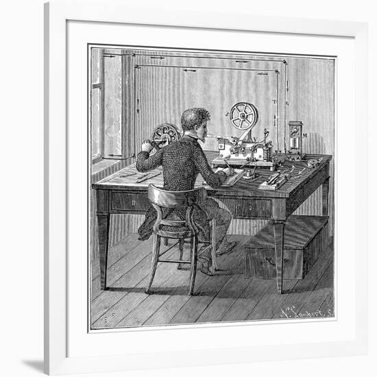 Operator Receiving a Message in Morse Code on an Electric Printing Telegraph, 1887-null-Framed Giclee Print