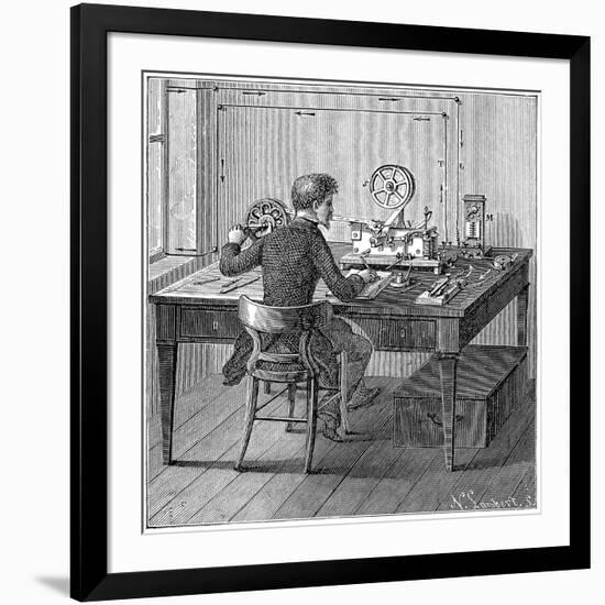 Operator Receiving a Message in Morse Code on an Electric Printing Telegraph, 1887-null-Framed Giclee Print