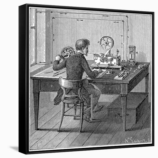 Operator Receiving a Message in Morse Code on an Electric Printing Telegraph, 1887-null-Framed Stretched Canvas