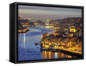 Oporto, Ribeira, UNESCO World Heritage Site at Dusk, Portugal-Mauricio Abreu-Framed Stretched Canvas