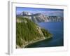 OR, Crater Lake NP. Conifer pollen accumulates on surface of Crater Lake at Cleetwood Cove-John Barger-Framed Photographic Print