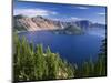 OR, Crater Lake NP. Crater Lake and Wizard Island with distant Hillman Peak-John Barger-Mounted Photographic Print