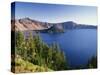 OR, Crater Lake NP. Crater Lake and Wizard Island with distant Hillman Peak-John Barger-Stretched Canvas