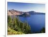 OR, Crater Lake NP. Crater Lake and Wizard Island with distant Hillman Peak-John Barger-Framed Photographic Print