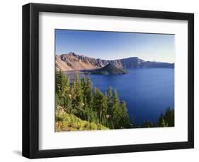 OR, Crater Lake NP. Crater Lake and Wizard Island with distant Hillman Peak-John Barger-Framed Photographic Print