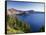 OR, Crater Lake NP. Crater Lake and Wizard Island with distant Hillman Peak-John Barger-Framed Stretched Canvas