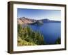 OR, Crater Lake NP. Crater Lake and Wizard Island with distant Hillman Peak-John Barger-Framed Photographic Print