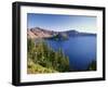 OR, Crater Lake NP. Crater Lake and Wizard Island with distant Hillman Peak-John Barger-Framed Photographic Print