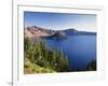 OR, Crater Lake NP. Crater Lake and Wizard Island with distant Hillman Peak-John Barger-Framed Photographic Print