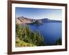 OR, Crater Lake NP. Crater Lake and Wizard Island with distant Hillman Peak-John Barger-Framed Photographic Print