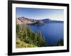 OR, Crater Lake NP. Crater Lake and Wizard Island with distant Hillman Peak-John Barger-Framed Photographic Print