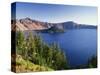 OR, Crater Lake NP. Crater Lake and Wizard Island with distant Hillman Peak-John Barger-Stretched Canvas