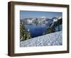 OR, Crater Lake NP. Evening light warms snowy rim of Crater Lake in late afternoon-John Barger-Framed Photographic Print