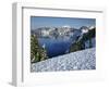 OR, Crater Lake NP. Evening light warms snowy rim of Crater Lake in late afternoon-John Barger-Framed Photographic Print