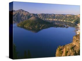 OR, Crater Lake NP. Sunrise light on Wizard Island, view south from Merriam Point-John Barger-Stretched Canvas
