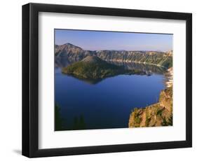 OR, Crater Lake NP. Sunrise light on Wizard Island, view south from Merriam Point-John Barger-Framed Photographic Print