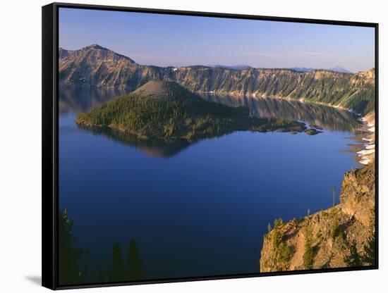 OR, Crater Lake NP. Sunrise light on Wizard Island, view south from Merriam Point-John Barger-Framed Stretched Canvas