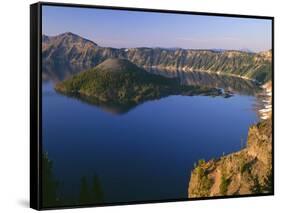 OR, Crater Lake NP. Sunrise light on Wizard Island, view south from Merriam Point-John Barger-Framed Stretched Canvas