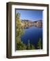 OR, Crater Lake NP. Whitebark pines frame view south from Palisade Point towards Sentinel Rock-John Barger-Framed Photographic Print