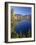 OR, Crater Lake NP. Whitebark pines frame view south from Palisade Point towards Sentinel Rock-John Barger-Framed Photographic Print