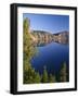 OR, Crater Lake NP. Whitebark pines frame view south from Palisade Point towards Sentinel Rock-John Barger-Framed Photographic Print