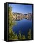 OR, Crater Lake NP. Whitebark pines frame view south from Palisade Point towards Sentinel Rock-John Barger-Framed Stretched Canvas