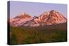 OR, Deschutes NF. Sunrise reddens Middle Sister and North Sister in the Three Sisters Wilderness.-John Barger-Stretched Canvas