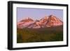 OR, Deschutes NF. Sunrise reddens Middle Sister and North Sister in the Three Sisters Wilderness.-John Barger-Framed Photographic Print